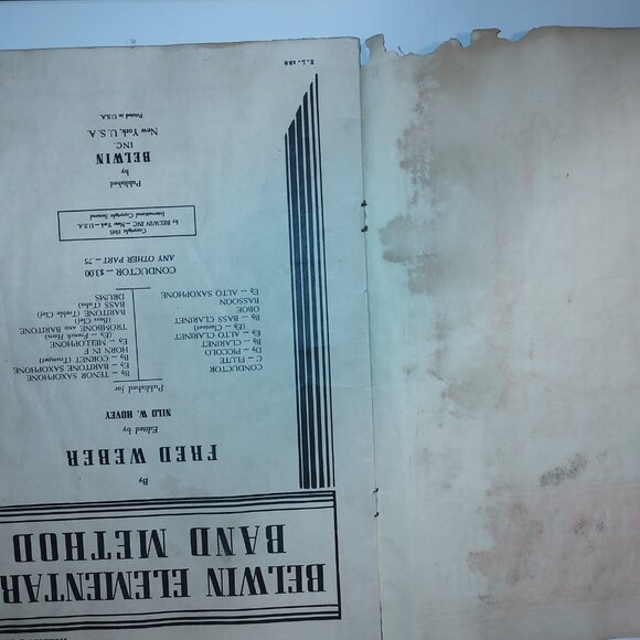 1945 Belwin Elementary Band Method Band Book-Tombone AS IS -Flawed - Picture 7 of 15